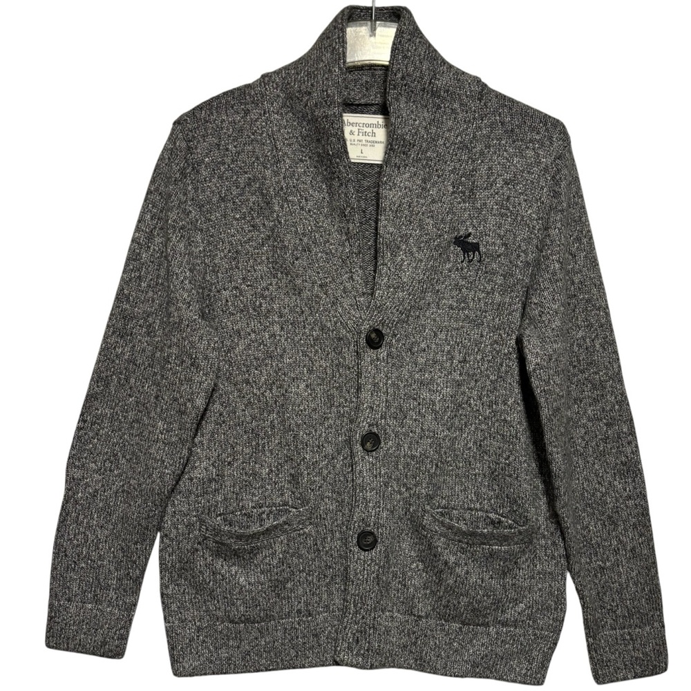 Abercrombie & Fitch Shawl Collar Button Front Grey Chunky Knit Cardigan Sweater